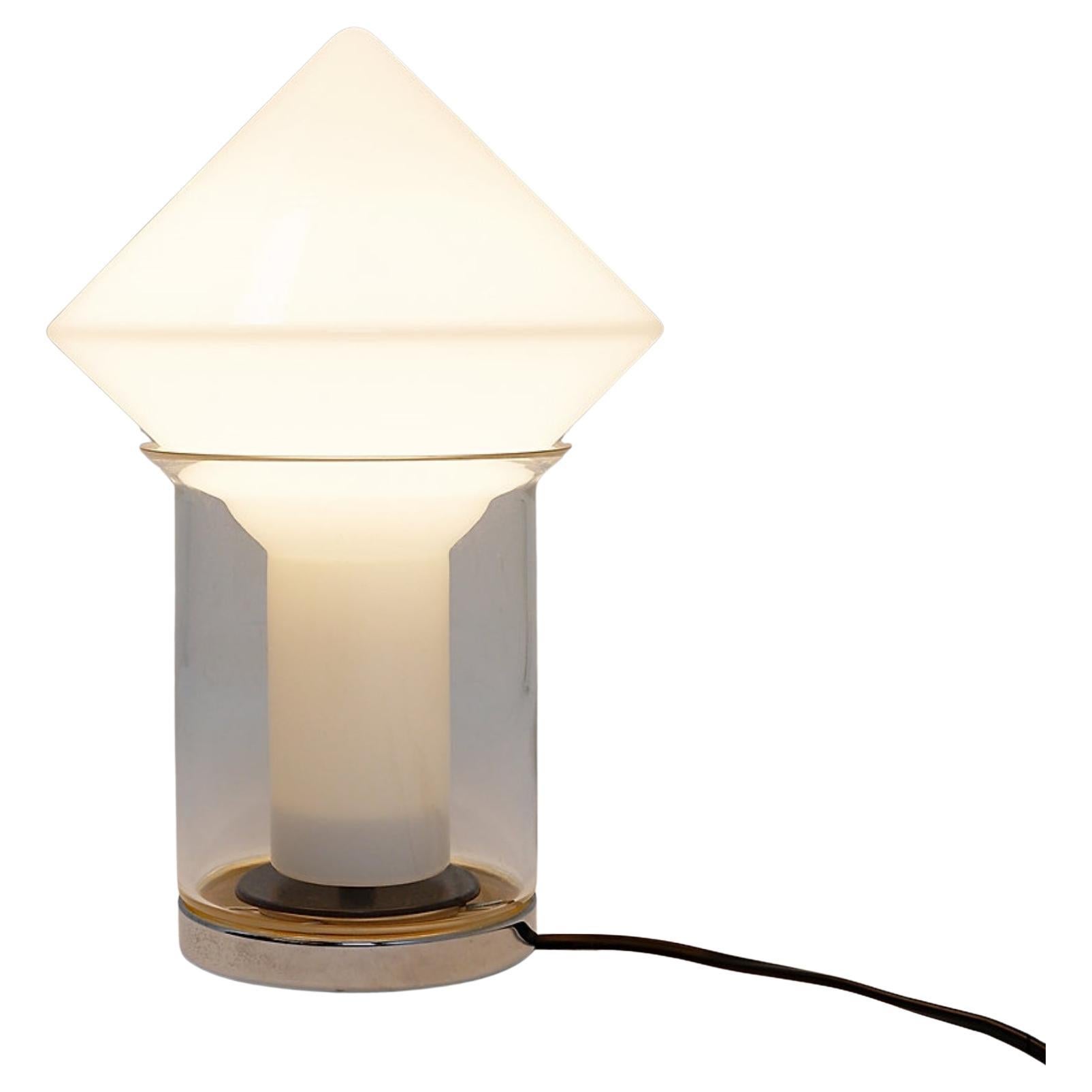 White glass & chrome Peill & Putzler table lamp, 1970 For Sale