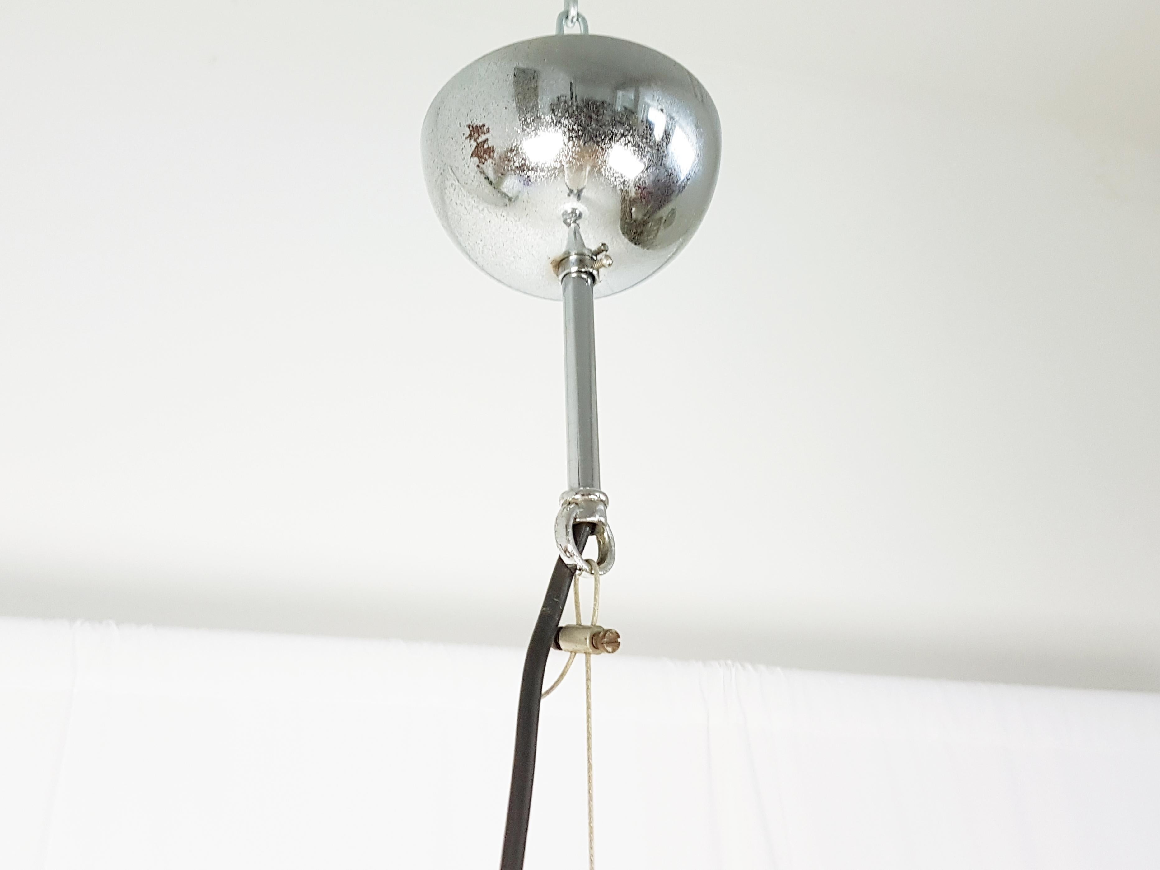 Mid-20th Century Space age White Glass and Chrome-plated  Metal pendant Lamp  For Sale