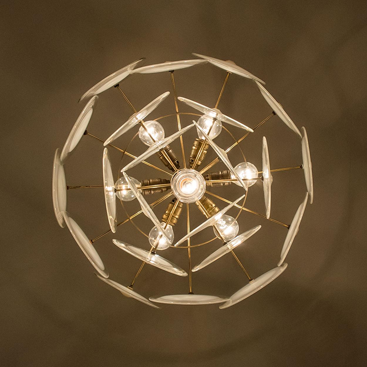 White Glass Disc Chandelier in the Style of Vistosi, Italy, 1970s For Sale 8