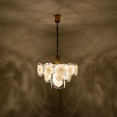 White Glass Disc Chandelier in the Style of Vistosi, Italy, 1970s