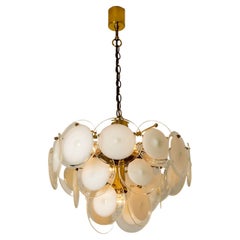 Retro White Glass Disc Chandelier in the Style of Vistosi, Italy, 1970s