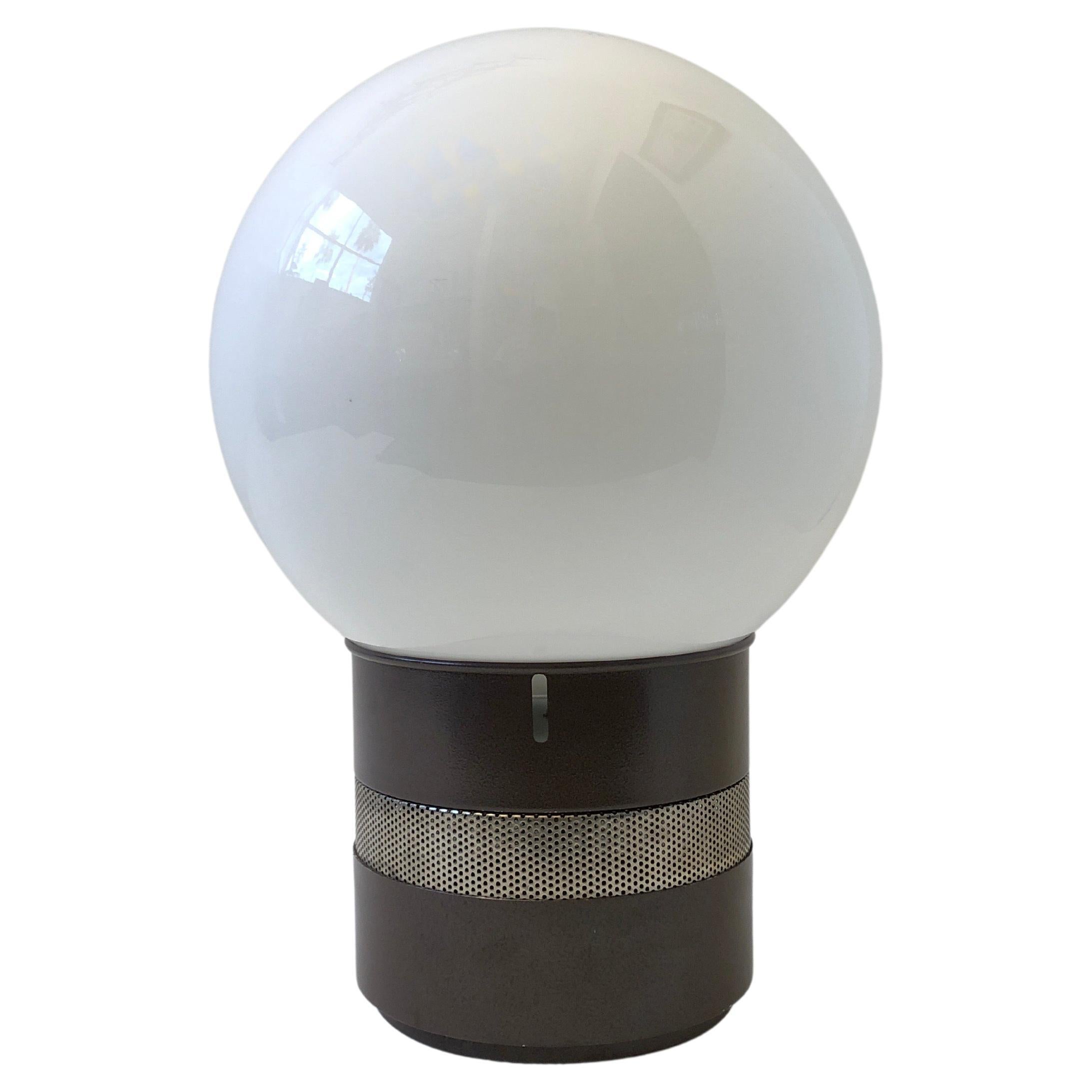 White Glass Globe and Brow Powder Coated Table Lamp by Gae Aulenti