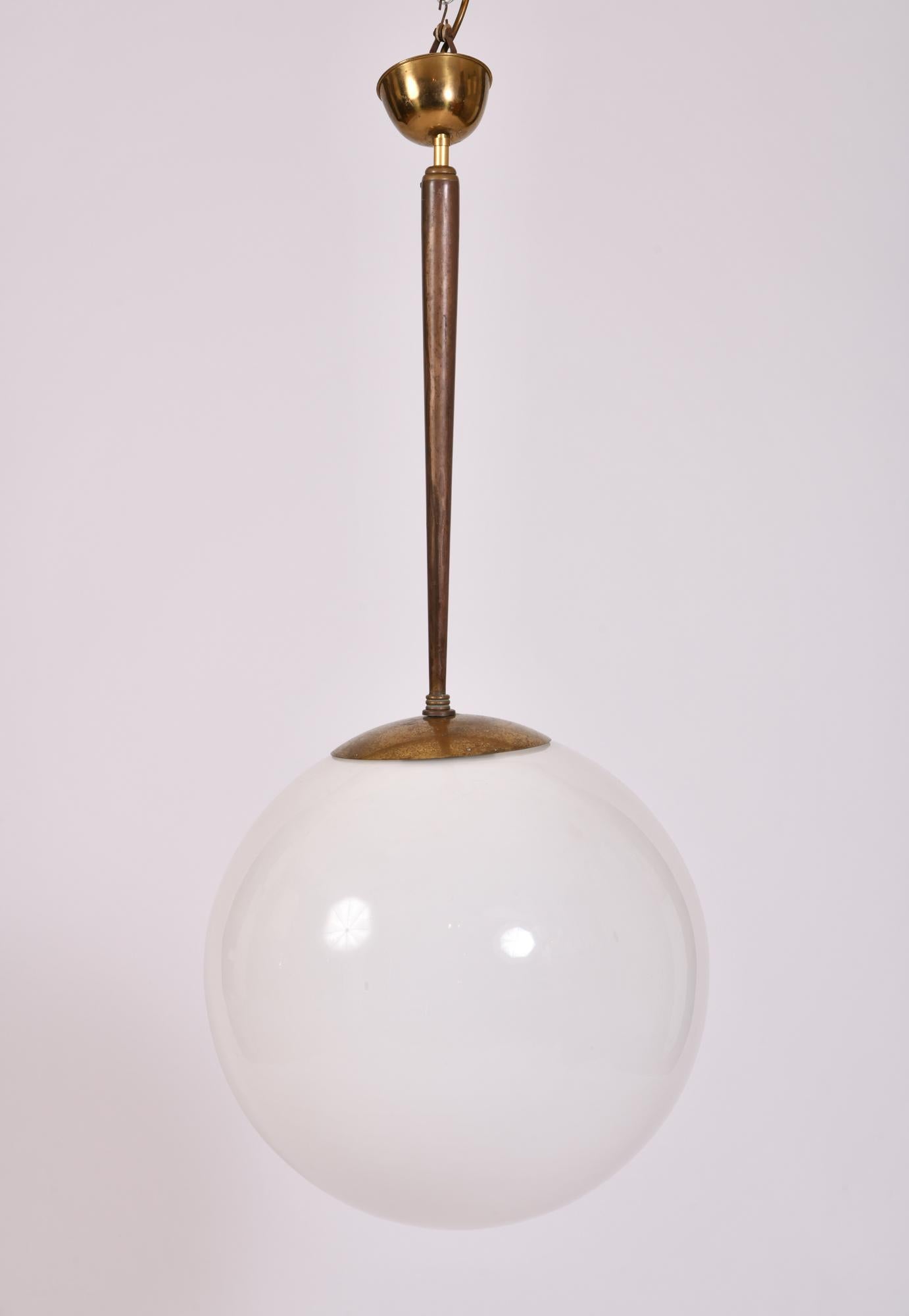 Mid-Century Modern White Glass Globe Pendant Italy, circa 1950