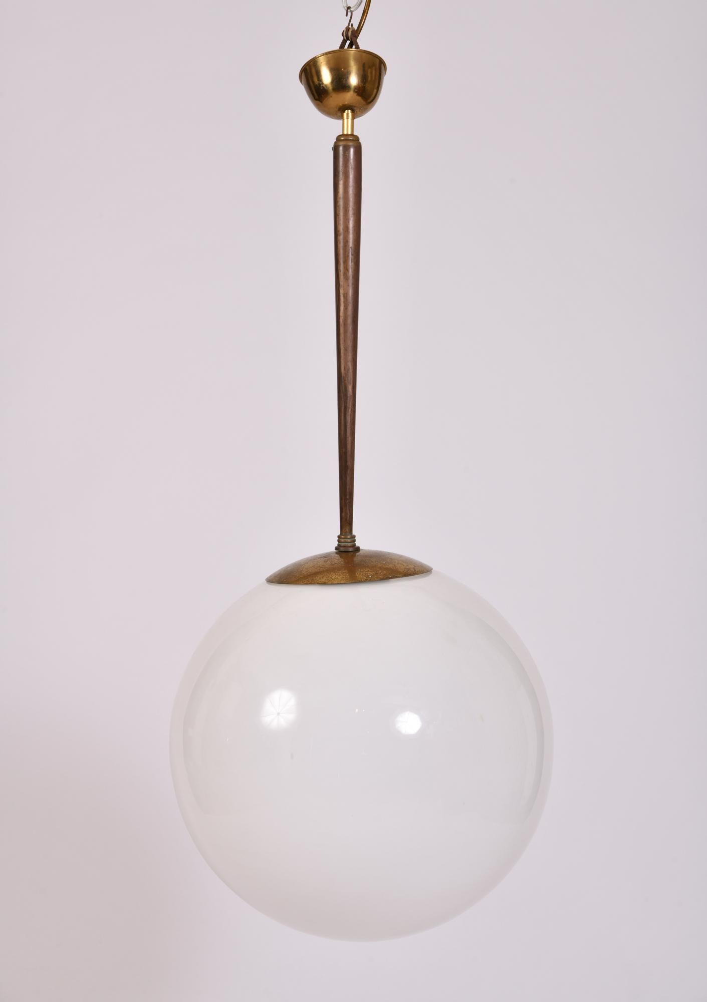 White Glass Globe Pendant Italy, circa 1950 In Good Condition In London, GB