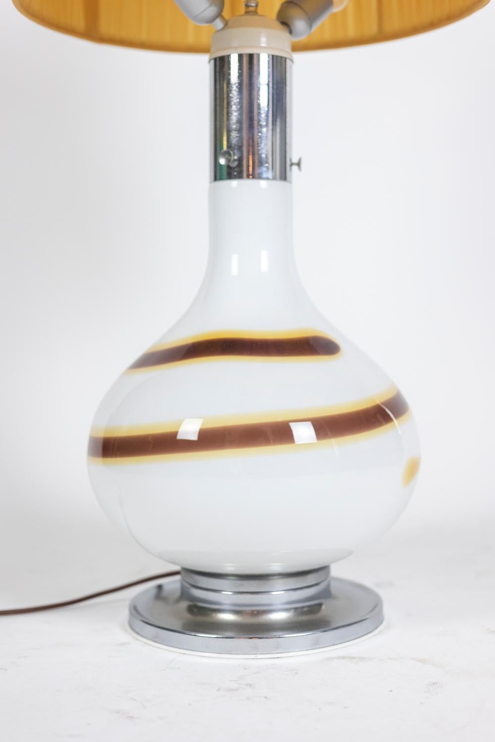 20th Century White glass lamp decorated with a brown and yellow spiral, 1970s For Sale