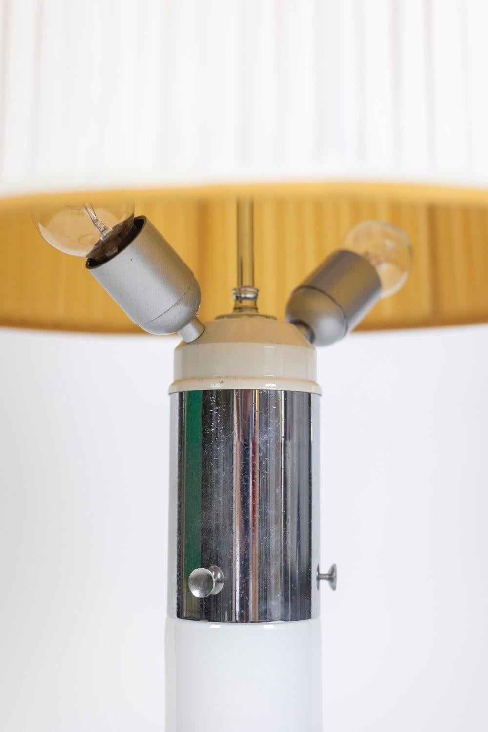 Metal White glass lamp decorated with a brown and yellow spiral, 1970s For Sale
