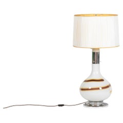 Retro White glass lamp decorated with a brown and yellow spiral, 1970s