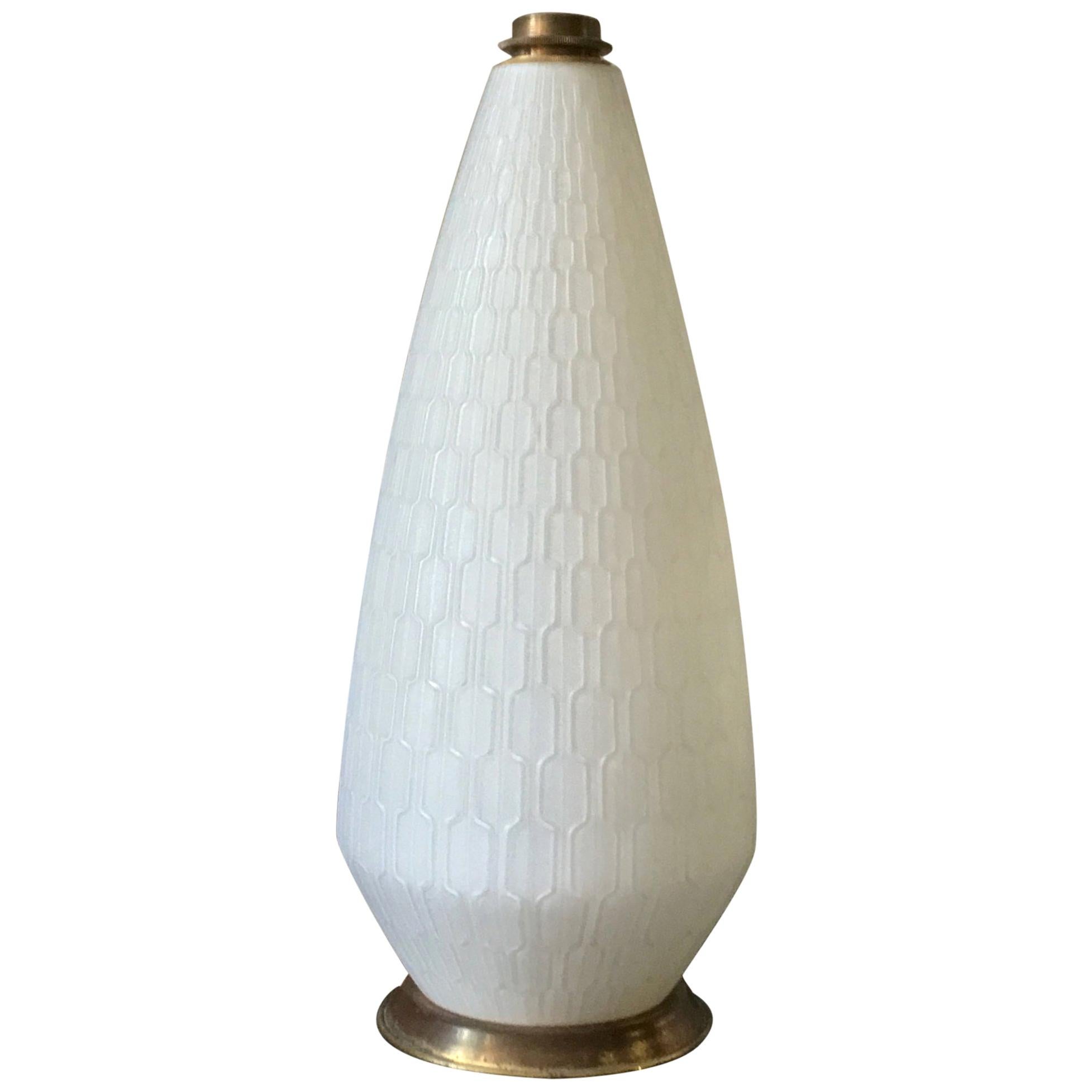 White Glass and Brass Lamp with Three-Way Switch, Mid-20th Century European 6