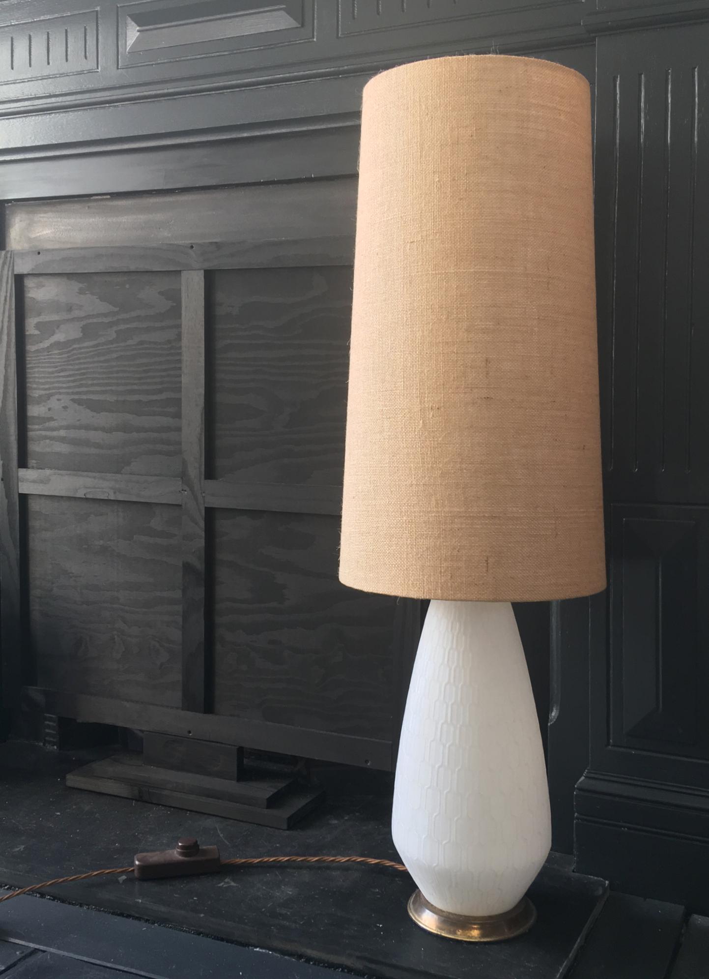 White Glass and Brass Lamp with Three-Way Switch, Mid-20th Century European 7