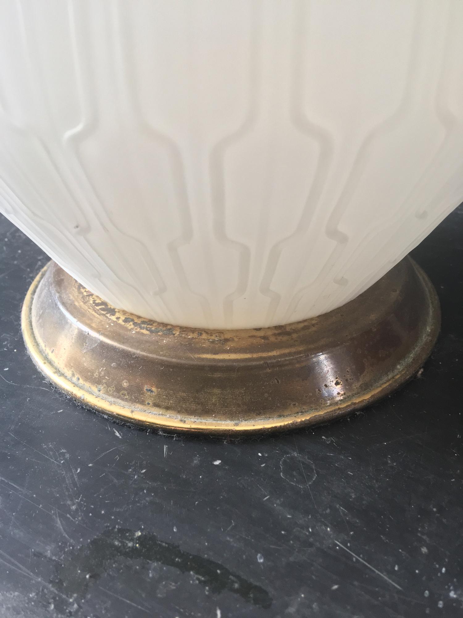White Glass and Brass Lamp with Three-Way Switch, Mid-20th Century European In Good Condition In London, GB