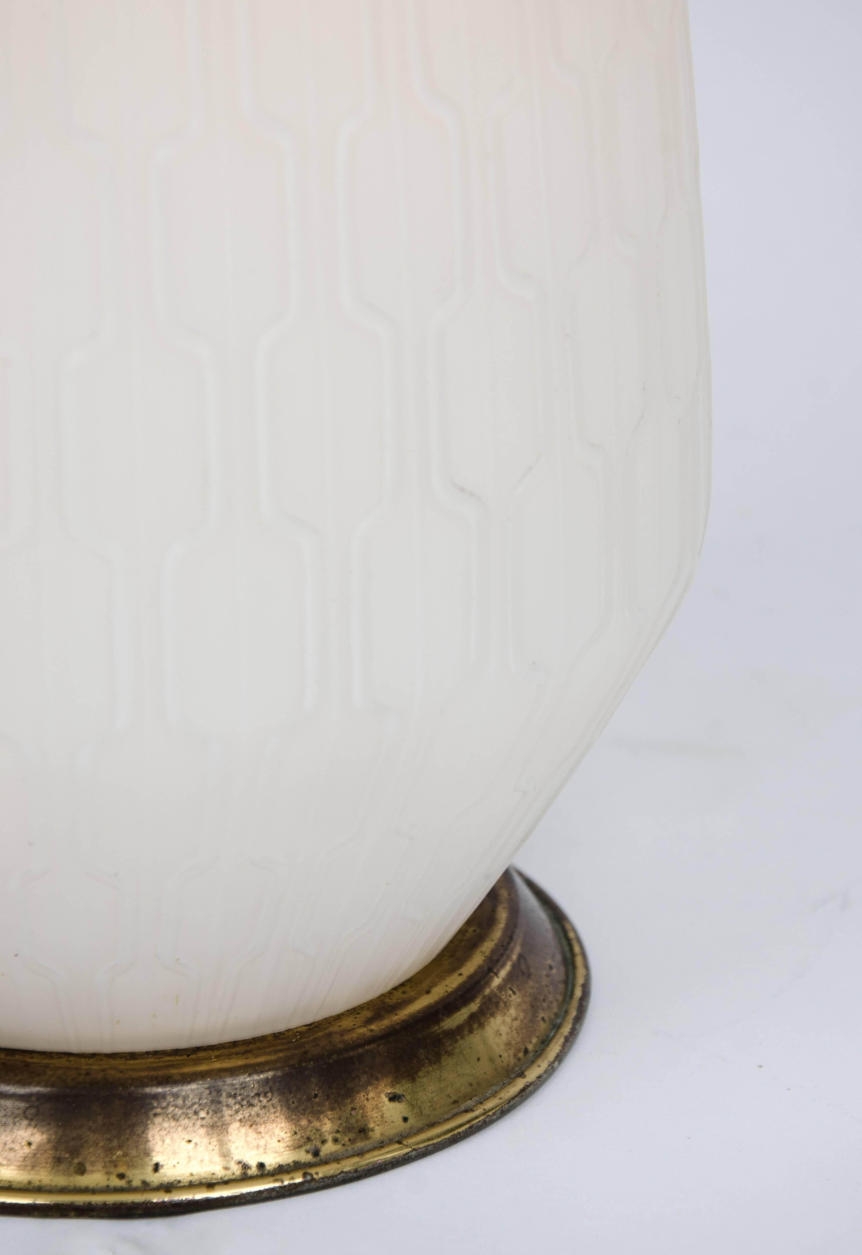 White Glass and Brass Lamp with Three-Way Switch, Mid-20th Century European 1