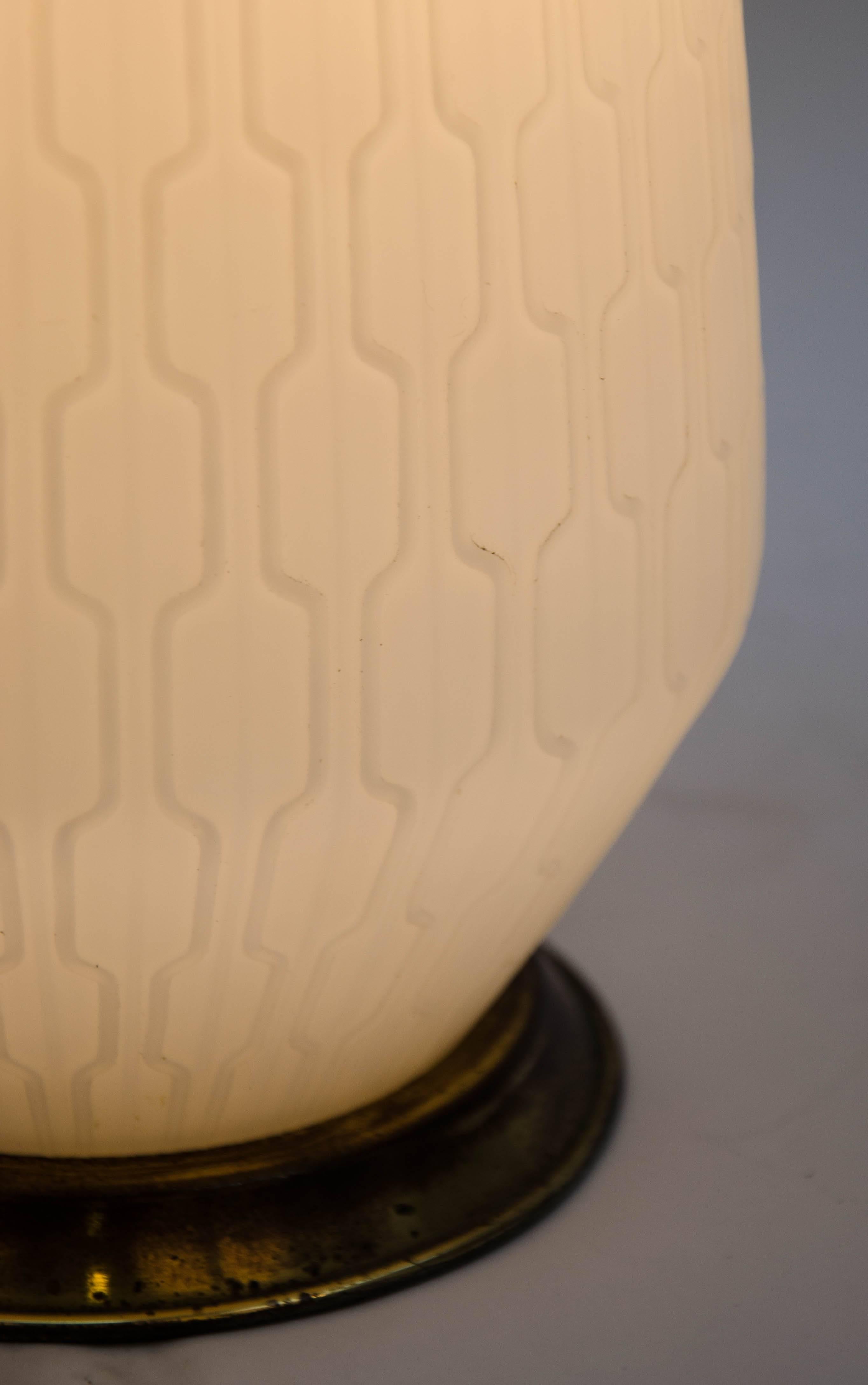 White Glass and Brass Lamp with Three-Way Switch, Mid-20th Century European 2