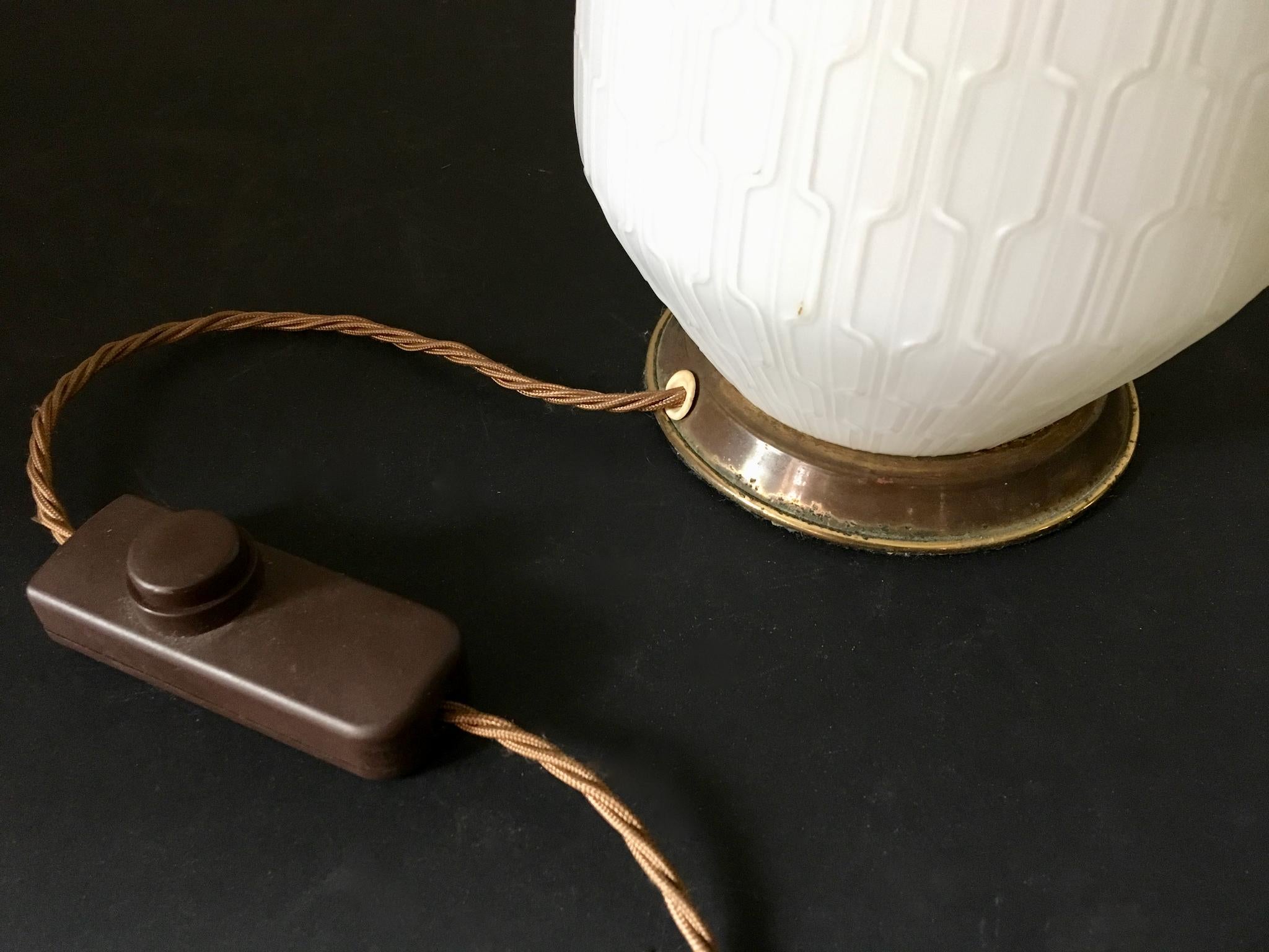 White Glass and Brass Lamp with Three-Way Switch, Mid-20th Century European 3