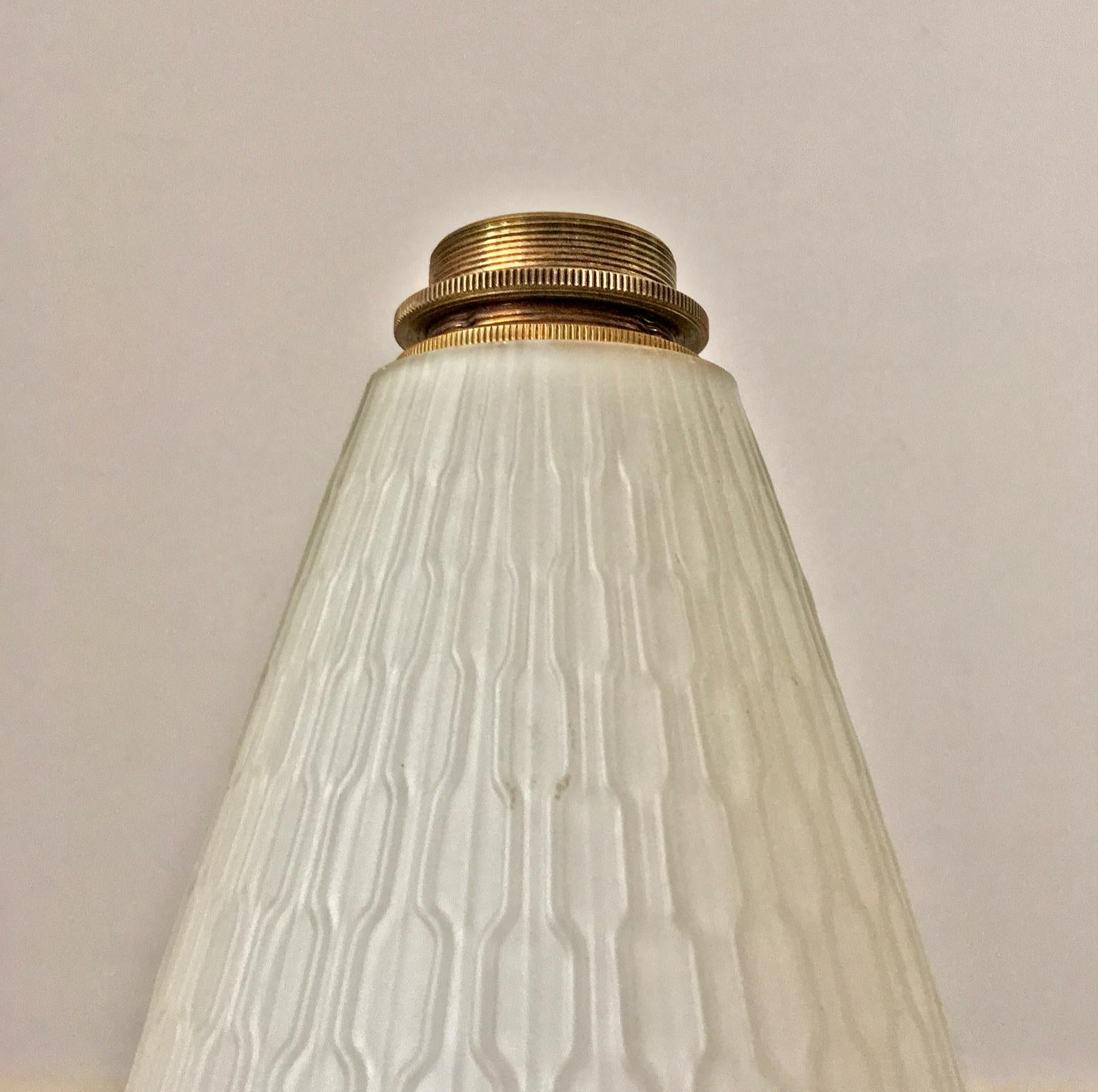 White Glass and Brass Lamp with Three-Way Switch, Mid-20th Century European 4