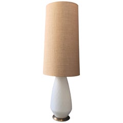 White Glass and Brass Lamp with Three-Way Switch, Mid-20th Century European