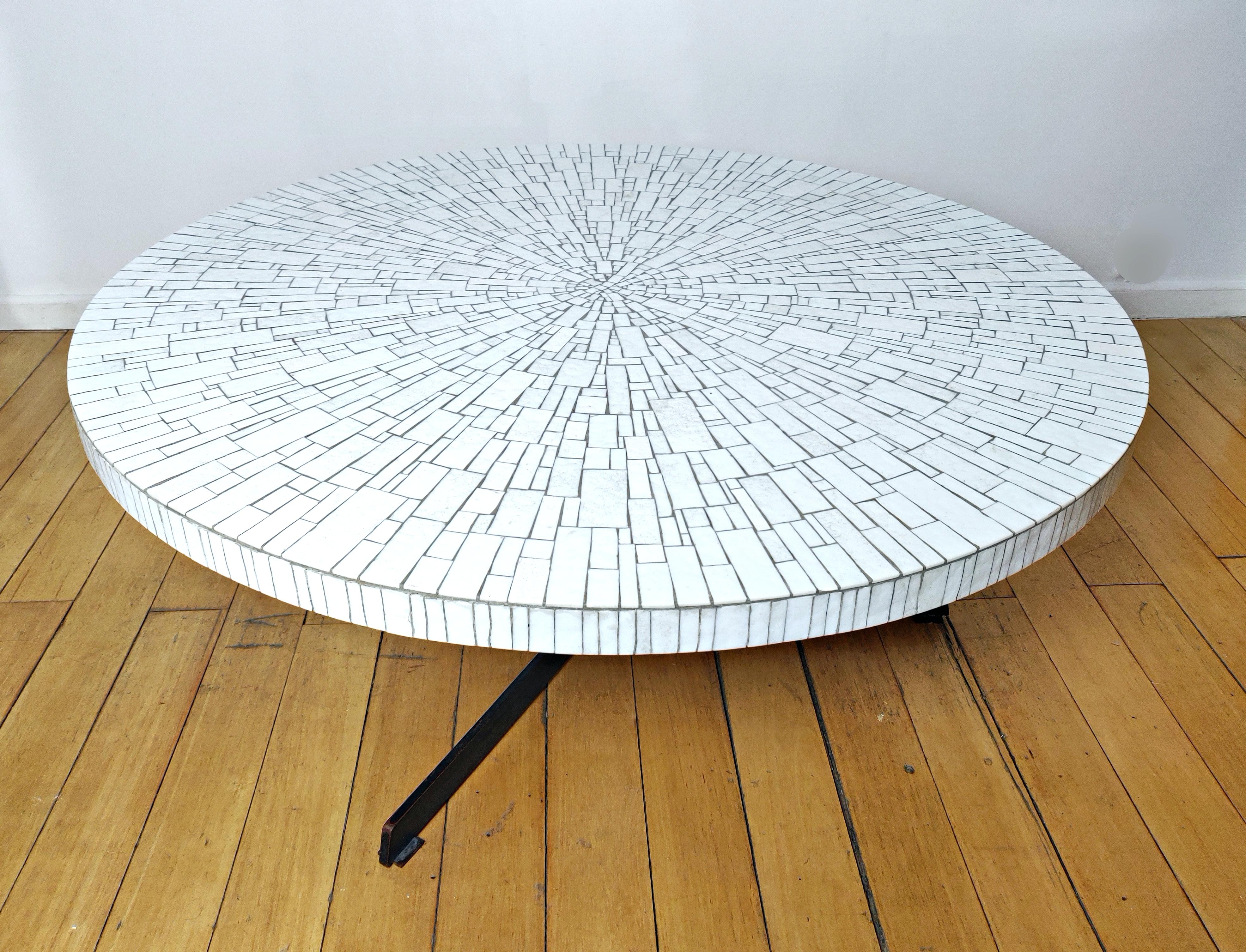 White glass mosaic coffee table, Germany, 1970s.