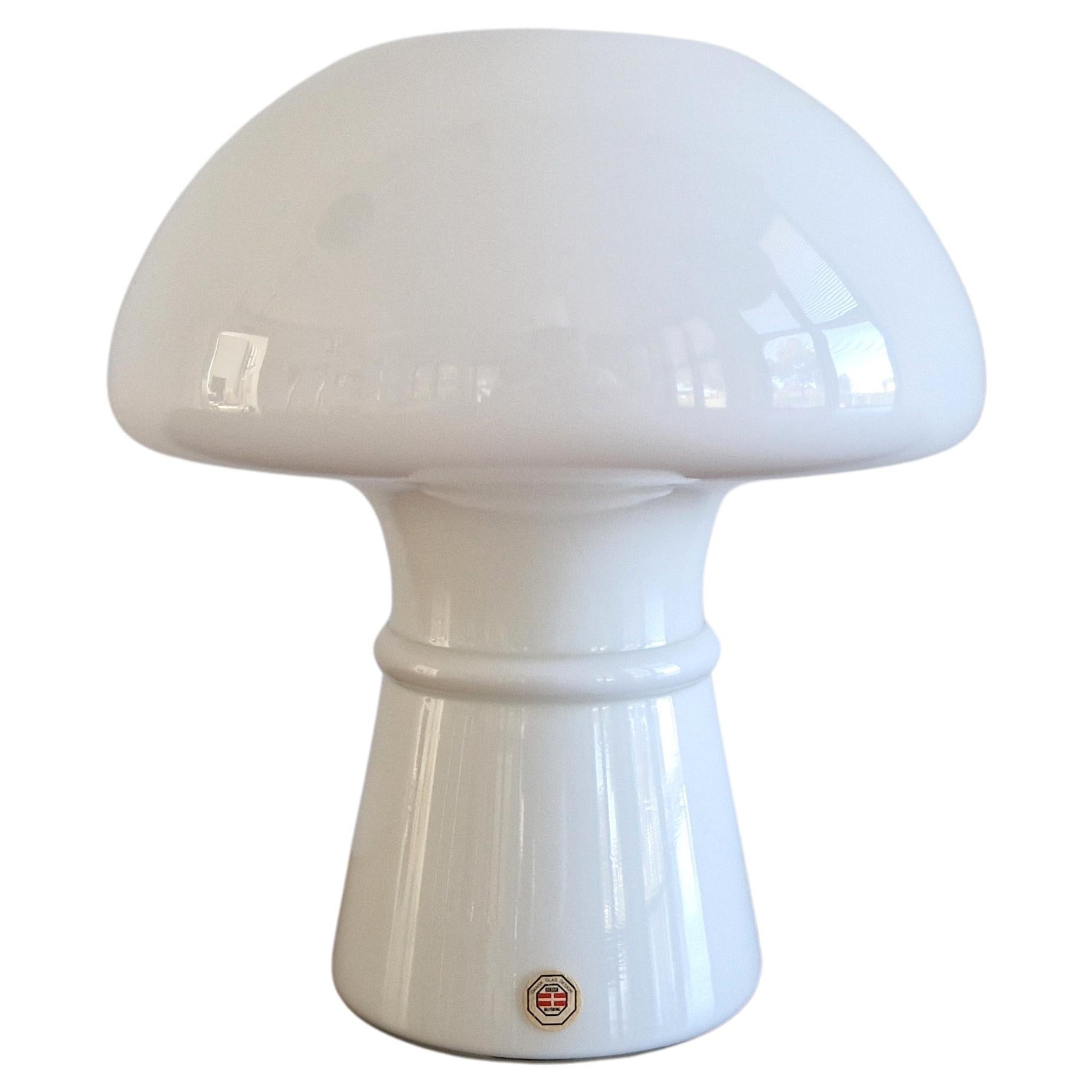 White glass mushroom table lamp for Odreco Belysning, Denmark 1980's For Sale