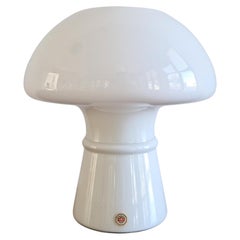 Vintage White glass mushroom table lamp for Odreco Belysning, Denmark 1980's