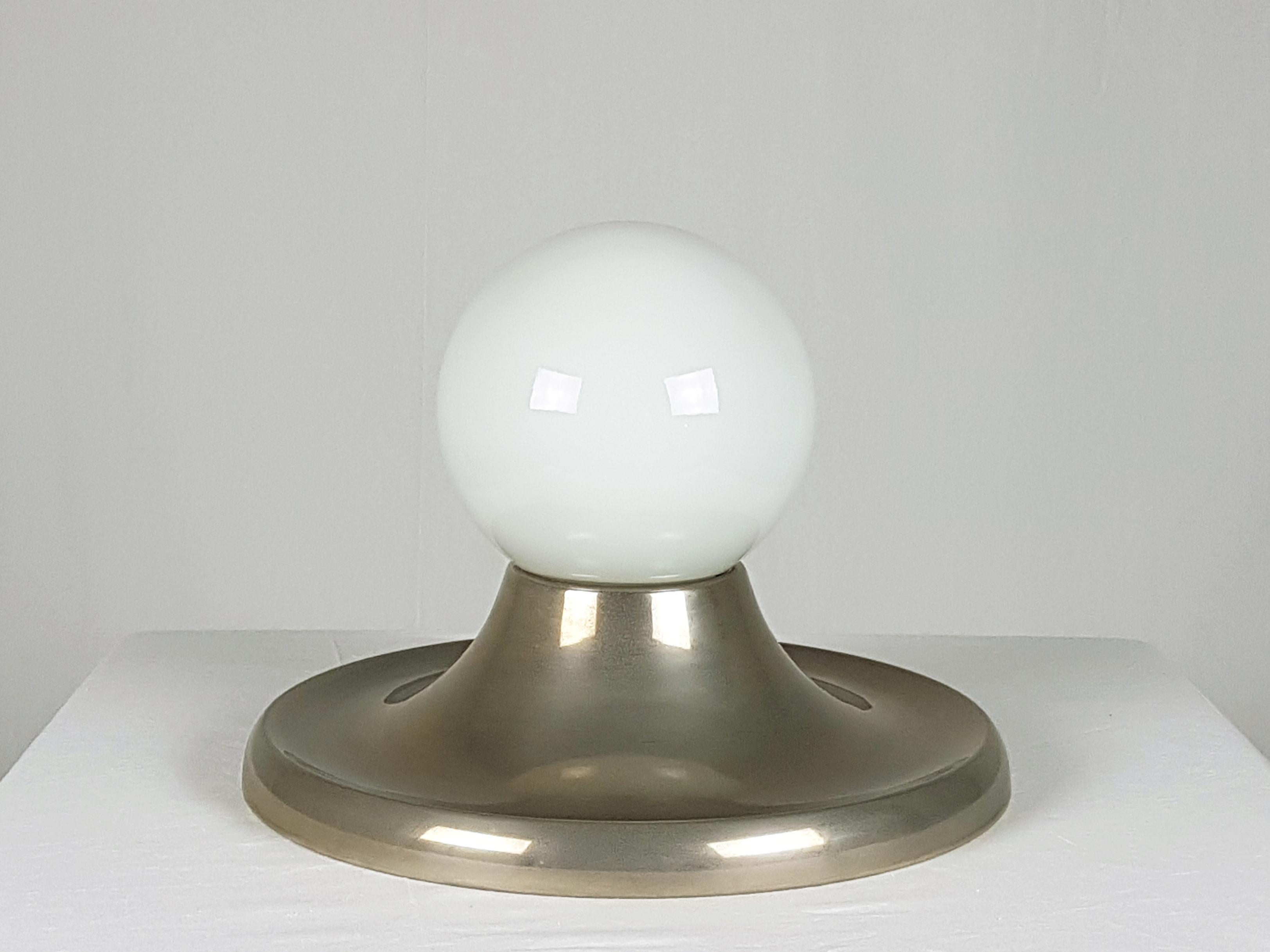 Italian White Glass & Nickel Metal Lightball Wall/Ceiling Lamps by Castiglioni for Flos