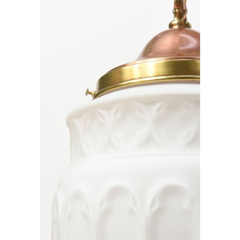 Gothic Revival White Glass Pendant with Quatrefoil Border For Sale