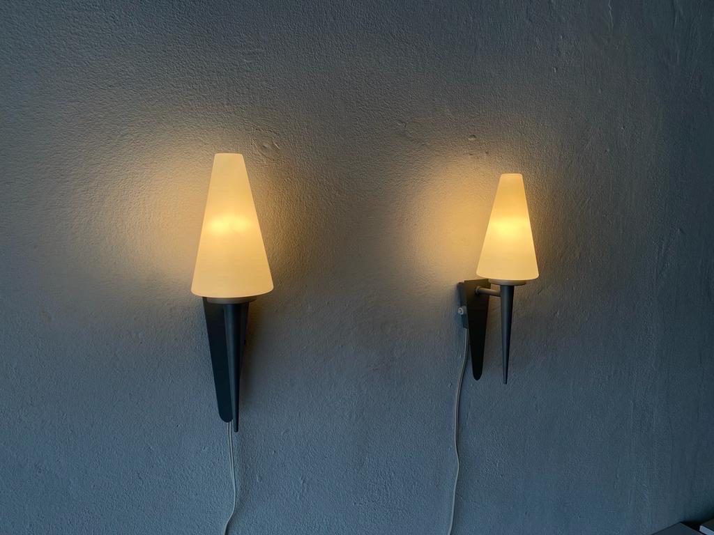 Late 20th Century White Glass Pyramid Design Pair of Sconces by Böhmer Leuchten, 1970s, Germany For Sale