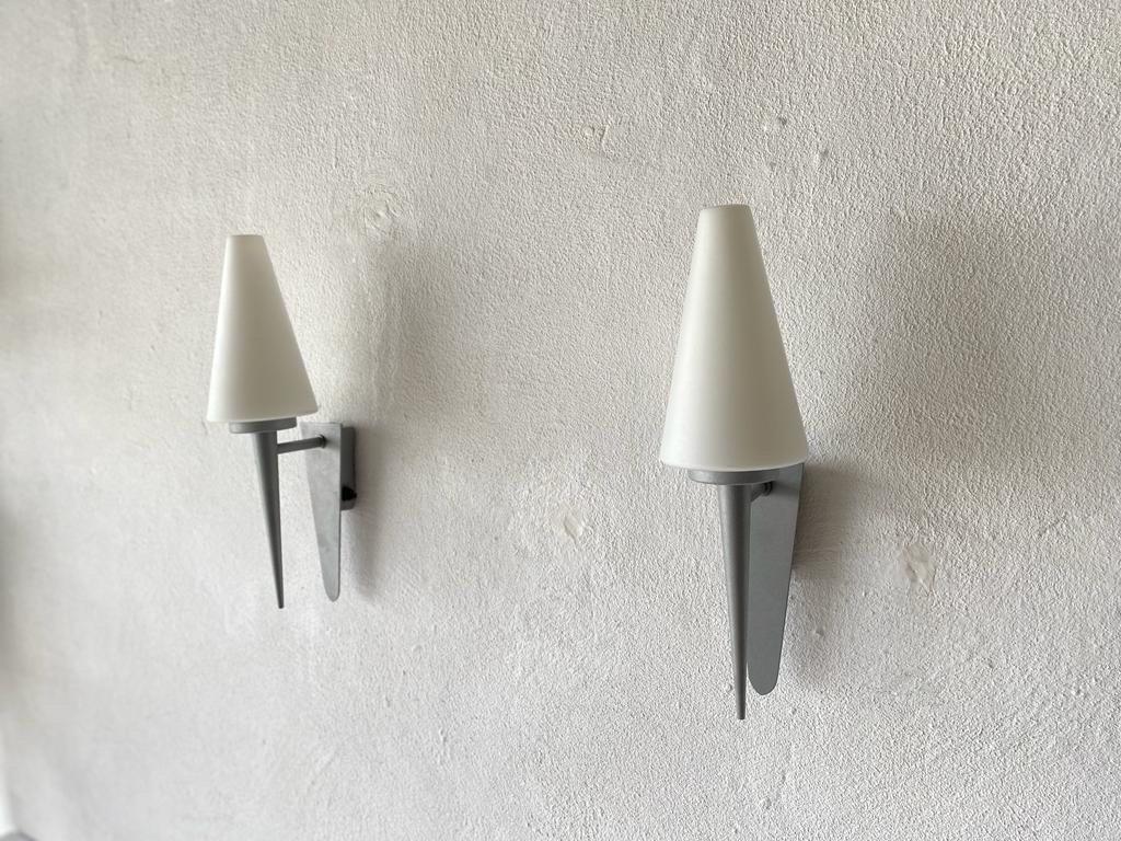 Metal White Glass Pyramid Design Pair of Sconces by Böhmer Leuchten, 1970s, Germany For Sale