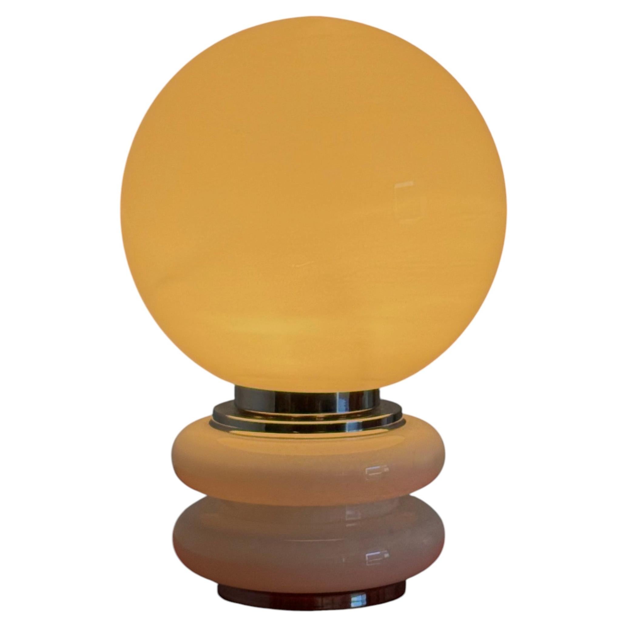 White glass Space Age spherical table lamp For Sale