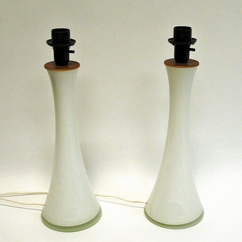 Scandinavian Modern White Glass Table Lamp Pair by Berndt Nordstedt for Bergboms, Sweden, 1960s