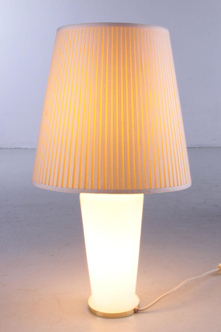 White Glass Table Lamp With a Pliche Fabric Shade, 70s

Additional information:
Dimensions: 35 W x 35 D x 63 H cm
Period of Time: 1970
Country of origin: Germany
Condition: Good