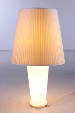 White Glass Table Lamp with a Pliche Fabric Shade, 70s