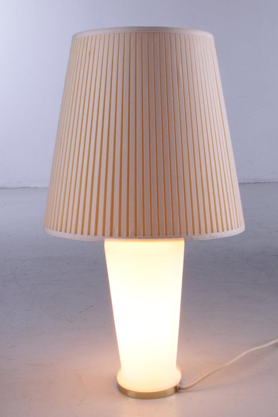 Hollywood Regency White Glass Table Lamp with a Pliche Fabric Shade, 70s For Sale