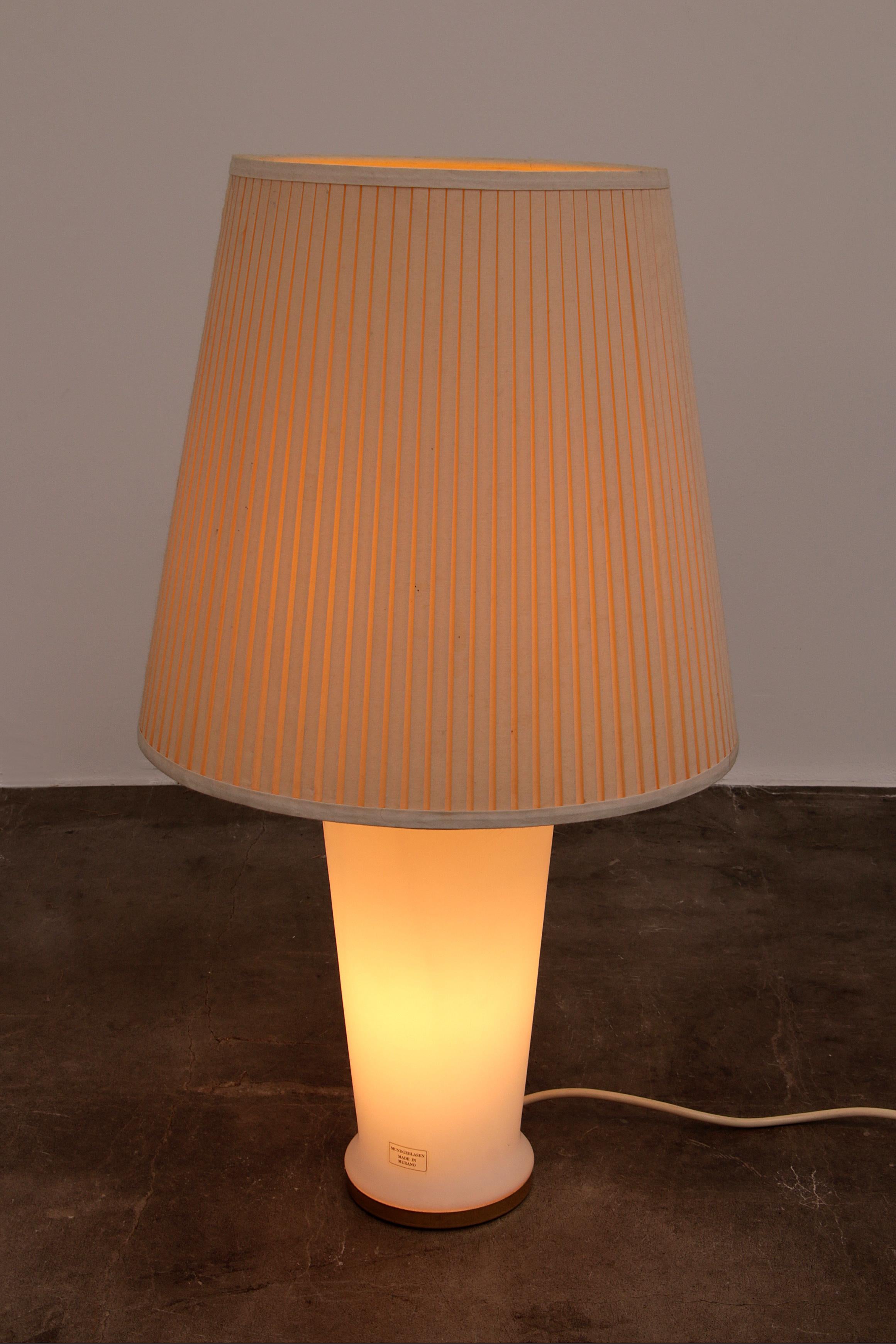 White Glass Table Lamp with a Pliche Fabric Shade, 70s For Sale 1