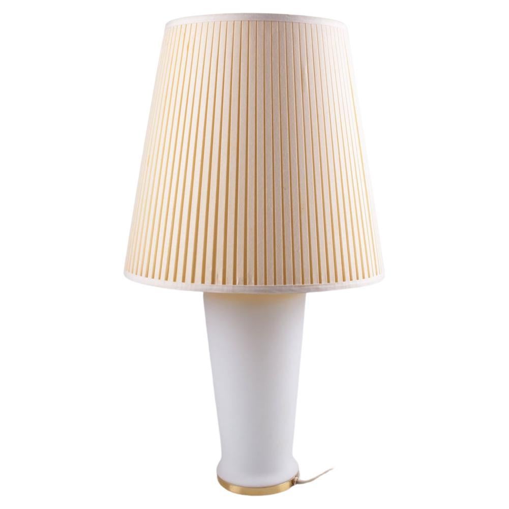 White Glass Table Lamp with a Pliche Fabric Shade, 70s For Sale