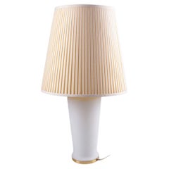 White Glass Table Lamp with a Pliche Fabric Shade, 70s