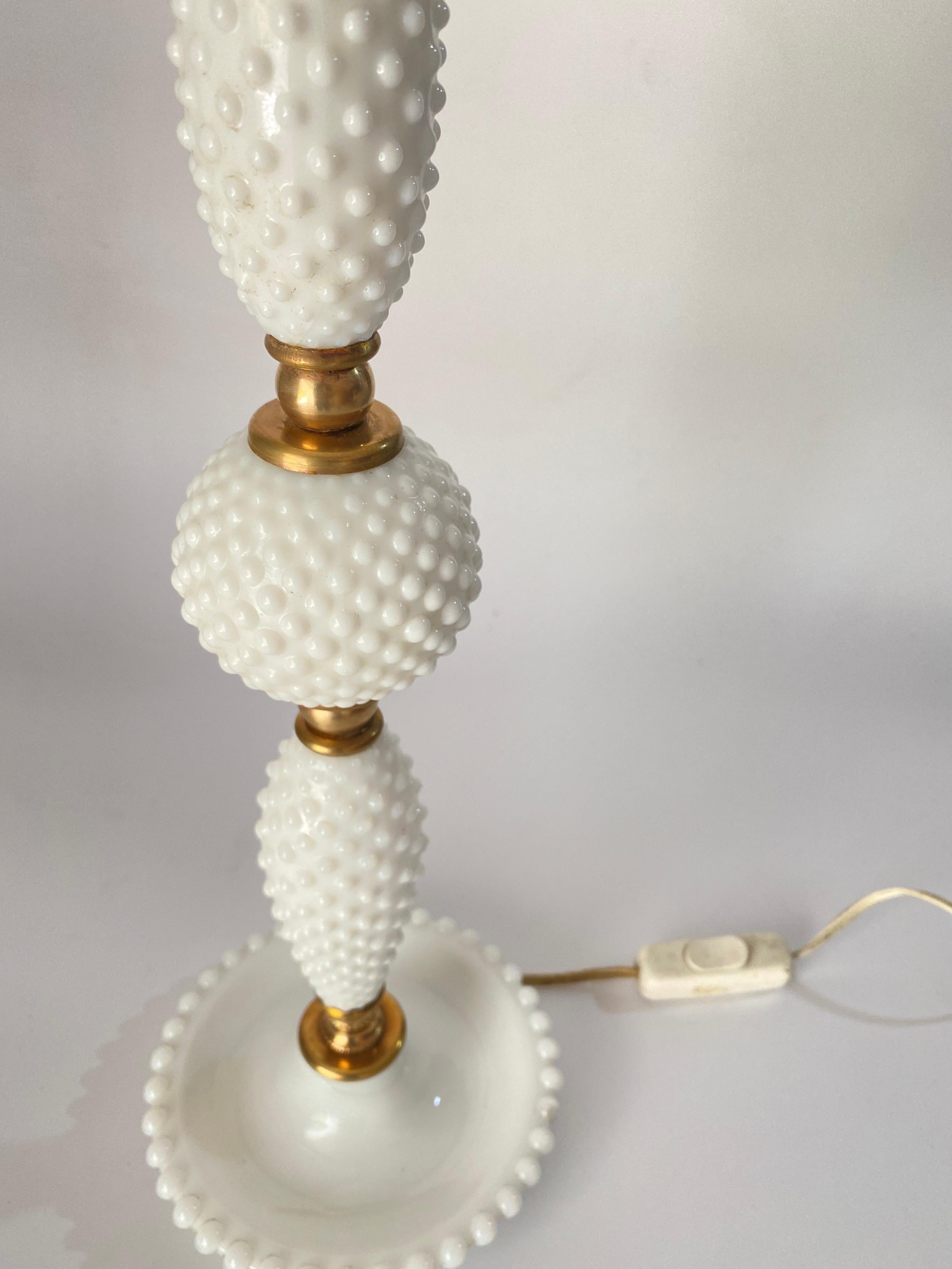 Italian White Glass Table Lamp, with Brass, Italy, 1970 For Sale
