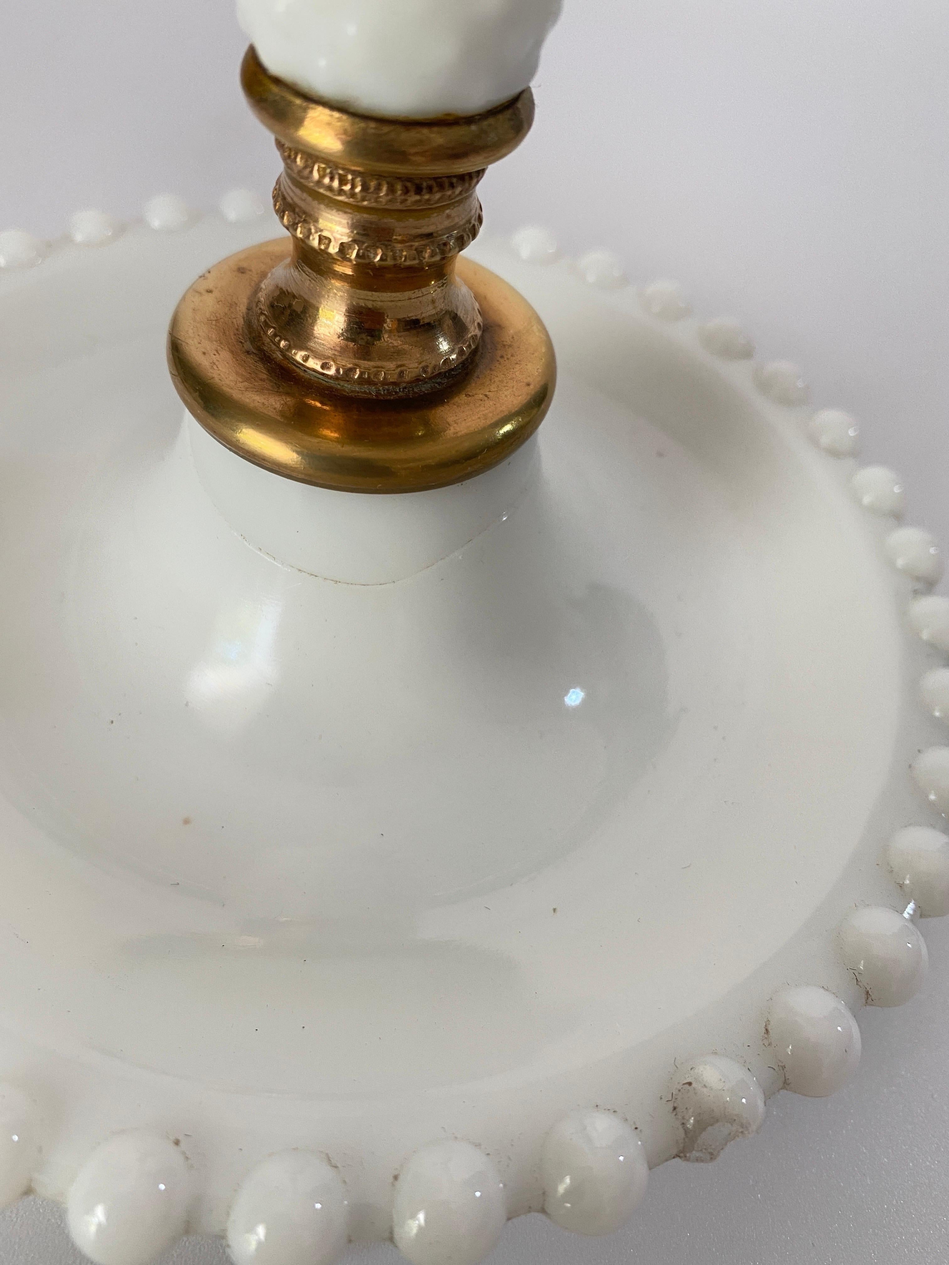 Late 20th Century White Glass Table Lamp, with Brass, Italy, 1970 For Sale