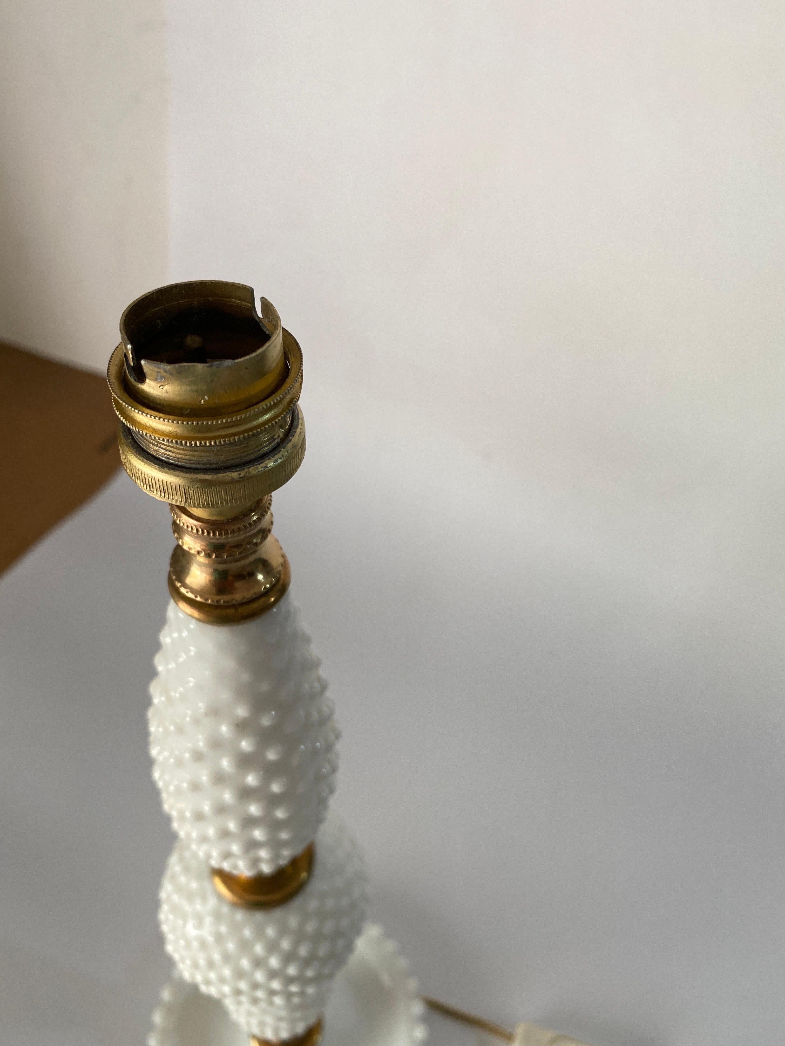 White Glass Table Lamp, with Brass, Italy, 1970 For Sale 1
