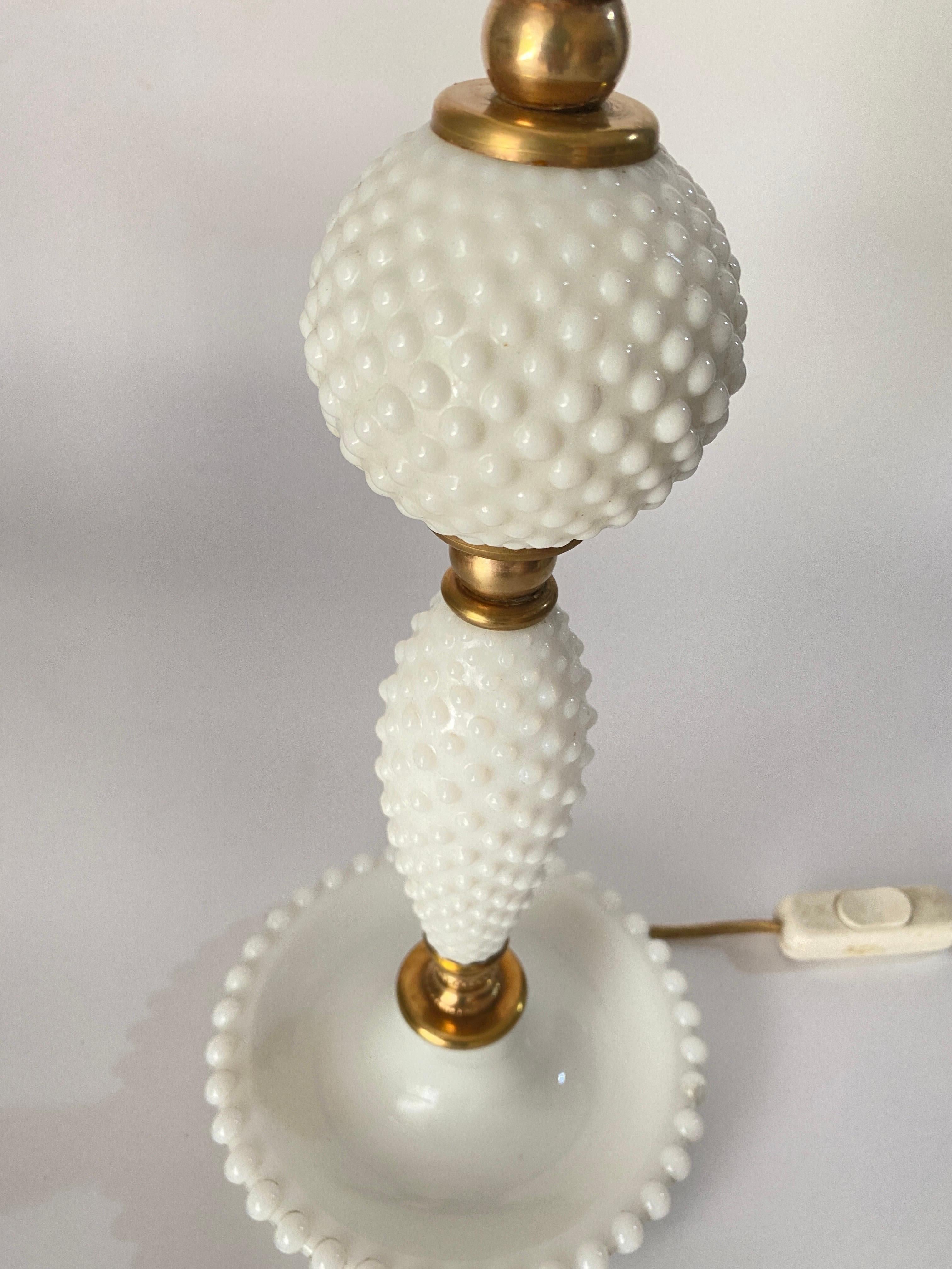 White Glass Table Lamp, with Brass, Italy, 1970 For Sale 2