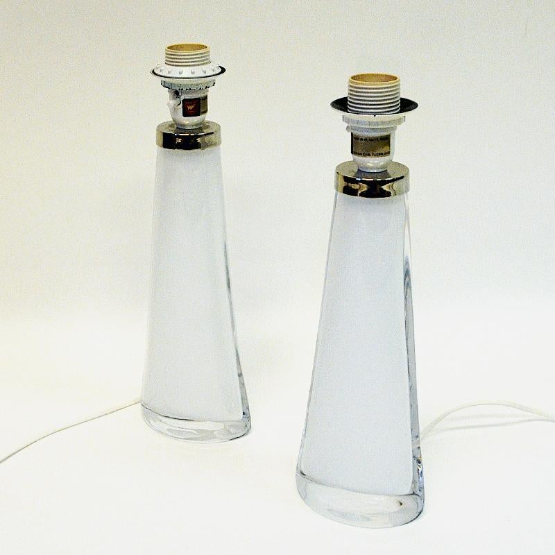 Scandinavian Modern White Glass Tablelamp Pair by Carl Fagerlund for Orrefors, Sweden 1960s