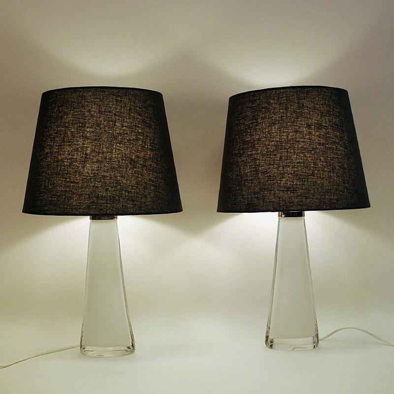 Swedish White Glass Tablelamp Pair by Carl Fagerlund for Orrefors, Sweden 1960s
