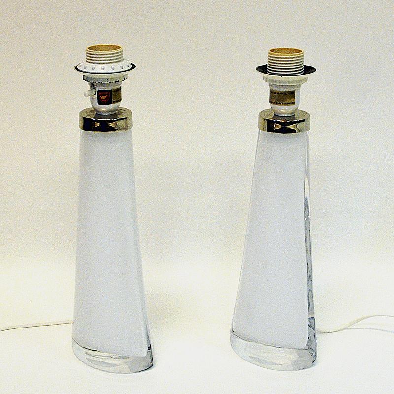 White Glass Tablelamp Pair by Carl Fagerlund for Orrefors, Sweden 1960s In Good Condition In Stockholm, SE