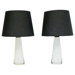 White Glass Tablelamp Pair by Carl Fagerlund for Orrefors, Sweden 1960s