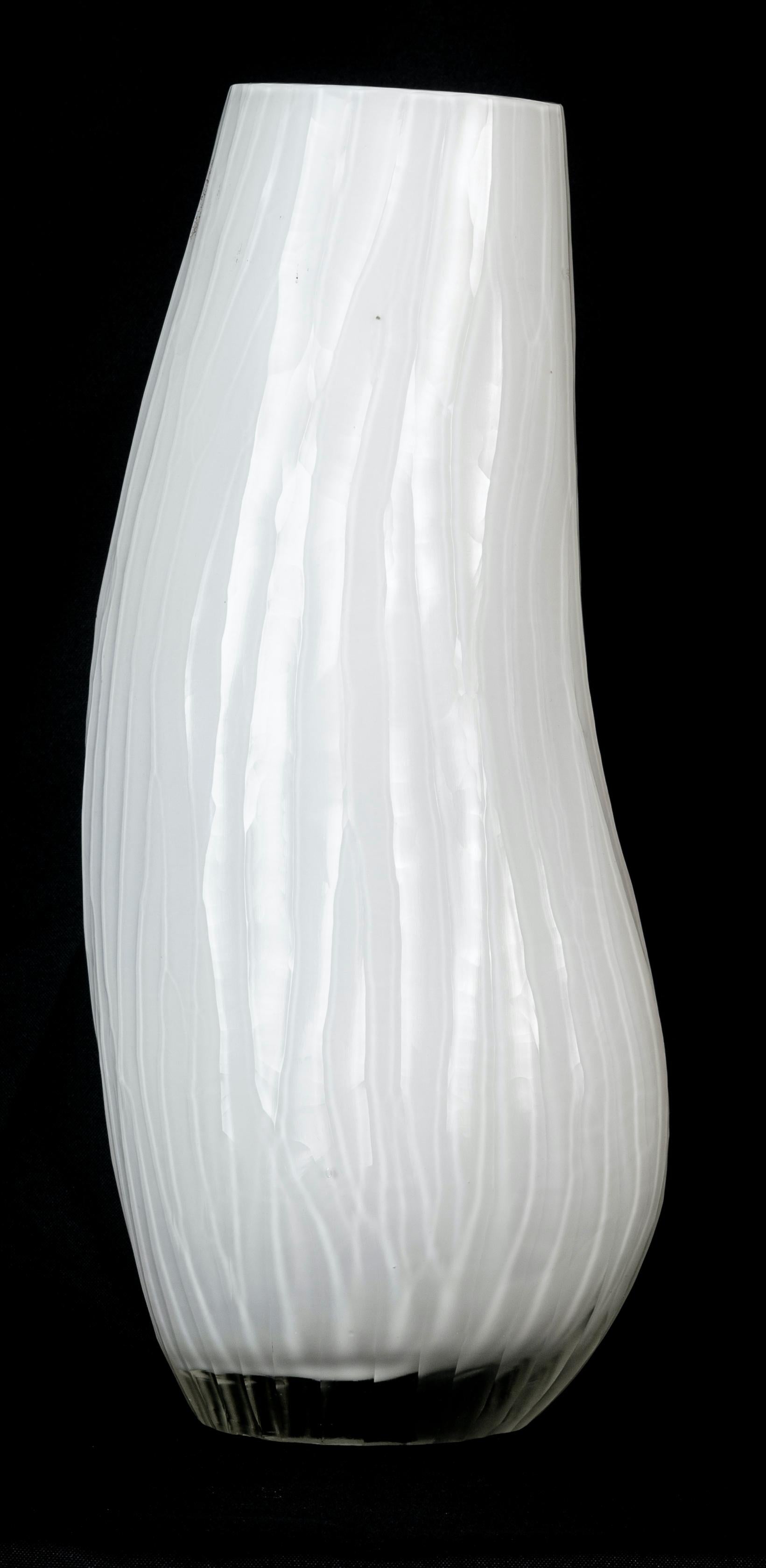 Italian White Glass Vase, Italy, 1970s For Sale