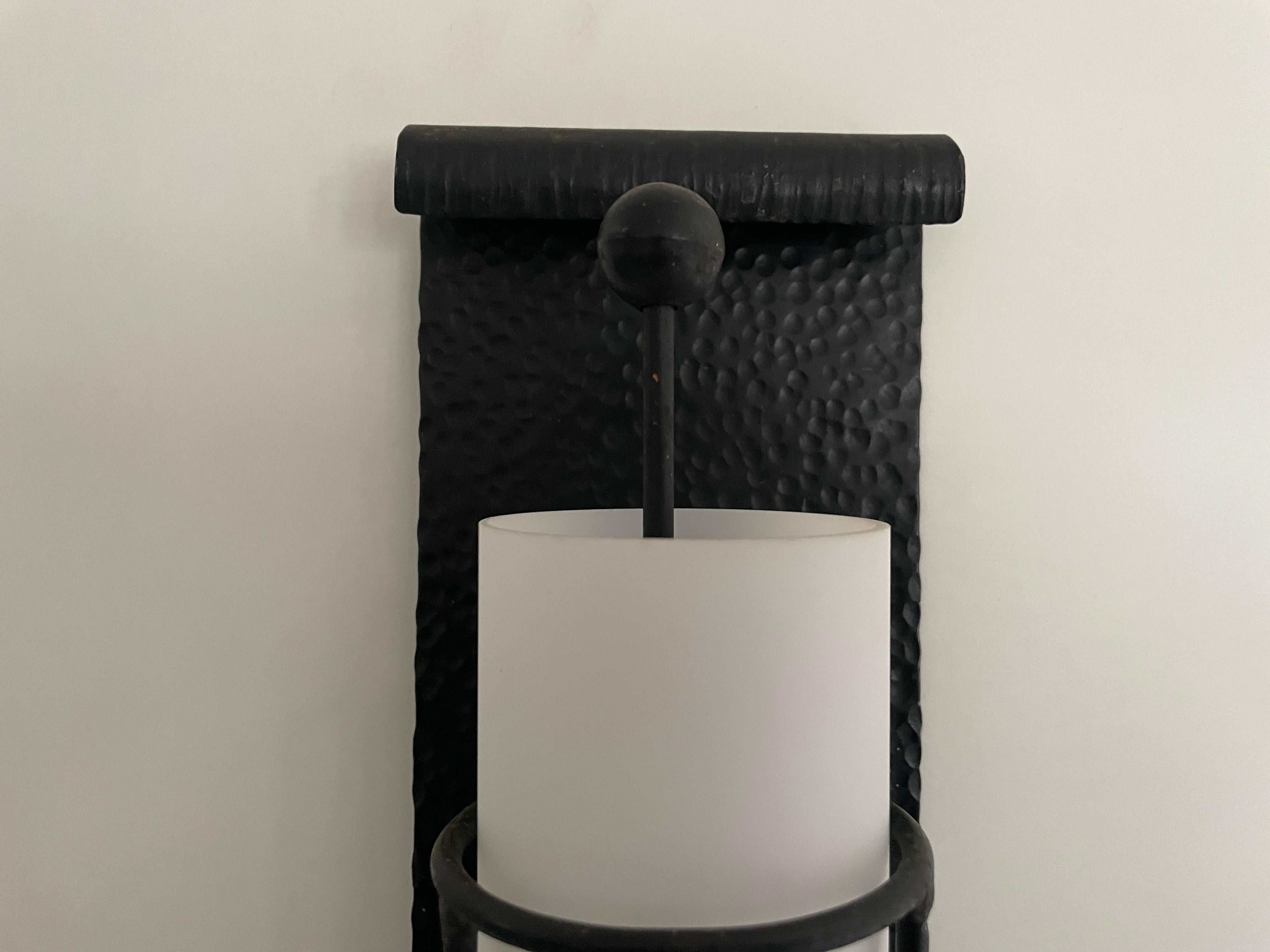 White Glass with Black Wrought Iron Pair of Cinema Sconces, 1960s, Germany  For Sale 1