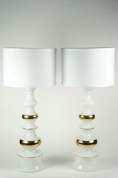 Vetro bianco con motivi dorati, Lampade Rosdala, 1970 Svezia