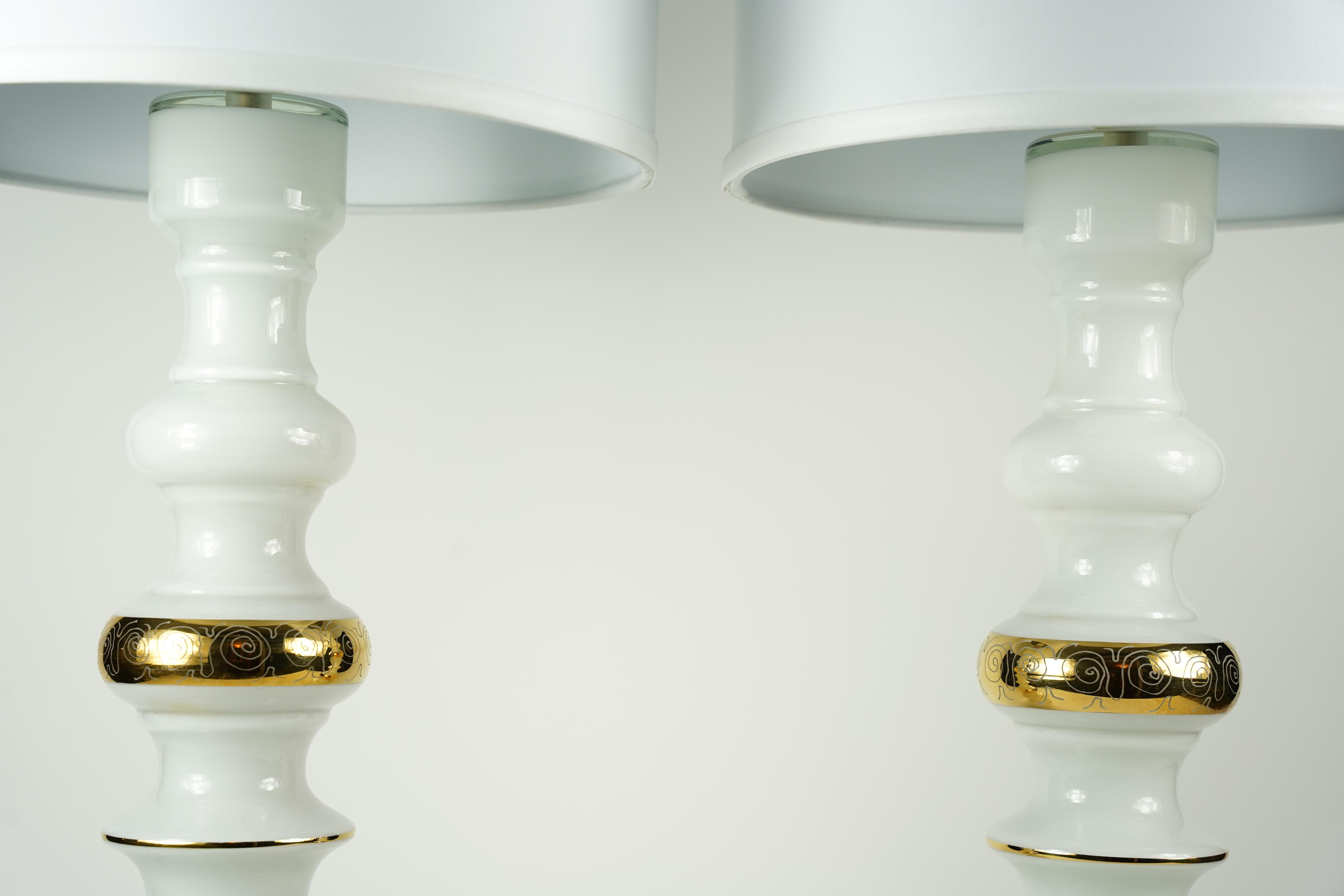 Mercury Glass White glass with gold pattern, Rosdala Lamps, 1970 Sweden For Sale