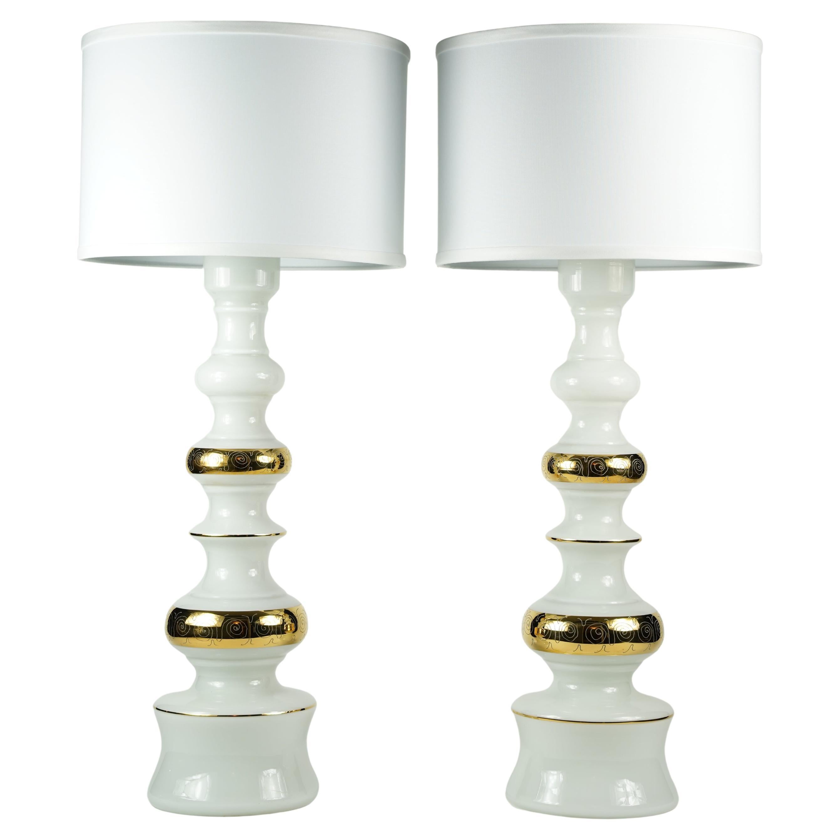White glass with gold pattern, Rosdala Lamps, 1970 Sweden