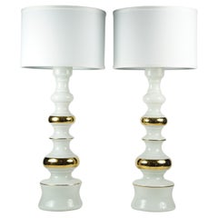 White glass with gold pattern, Rosdala Lamps, 1970 Sweden