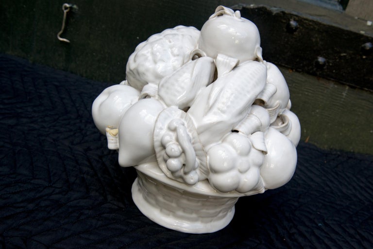 White Glazed Ceramic Basket of Fruit, Mrs Henry Ford II Estate For Sale 5
