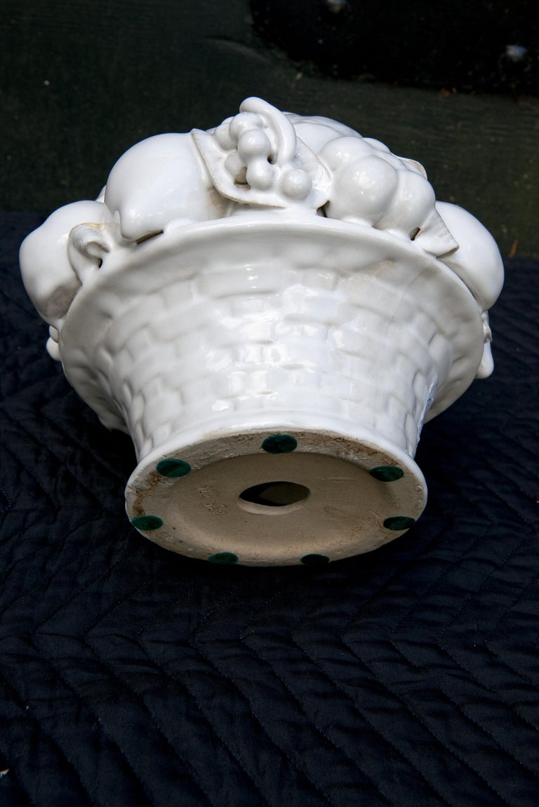 White Glazed Ceramic Basket of Fruit, Mrs Henry Ford II Estate For Sale 6